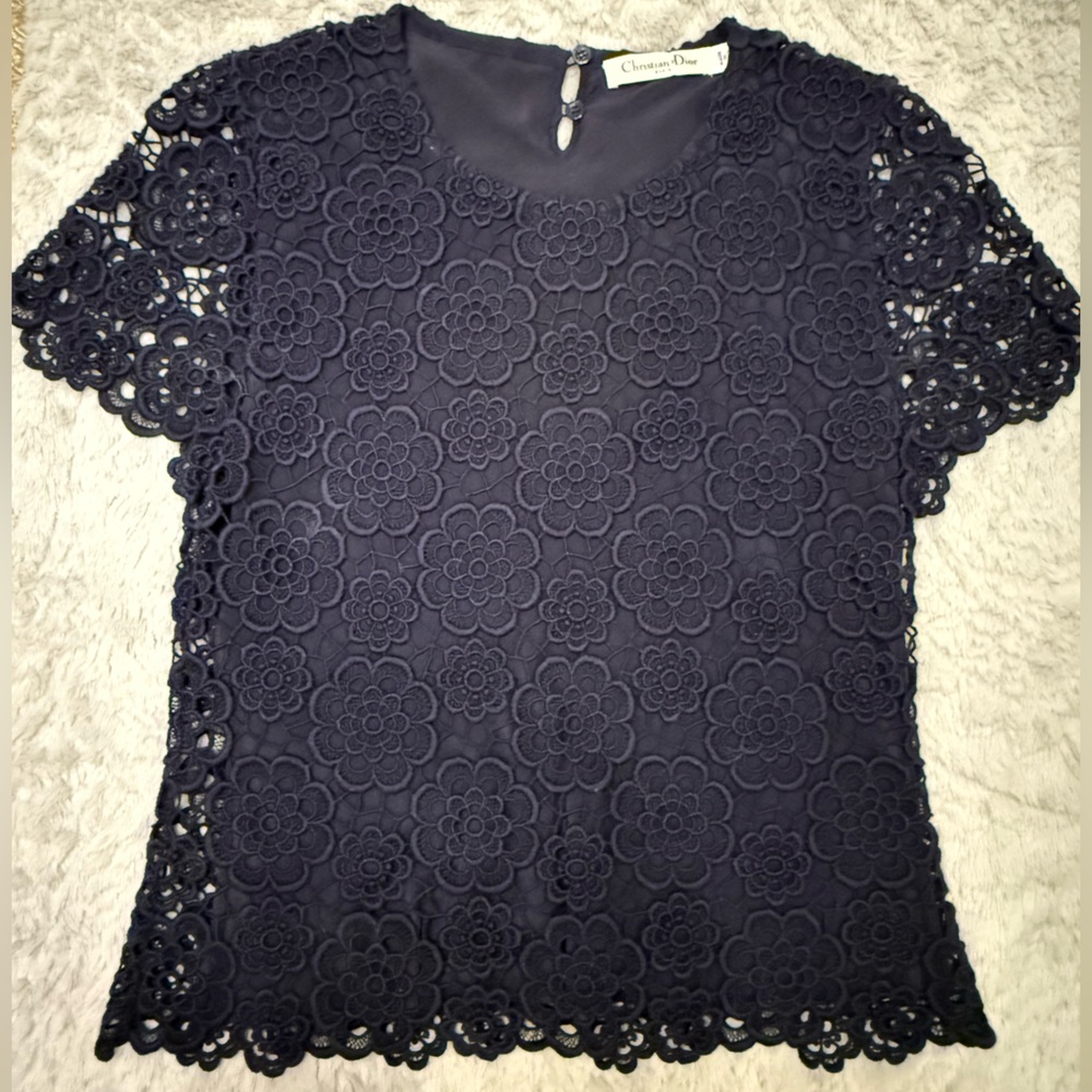 Christian Dior Lace Round Neck Top XS